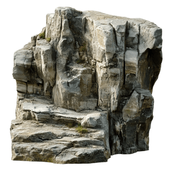 Large natural rock formation with moss in sunlight transparent png
