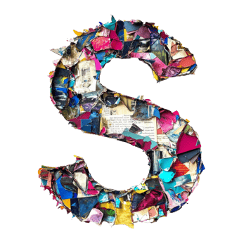 Colorful letter S made from recycled materials transparent png