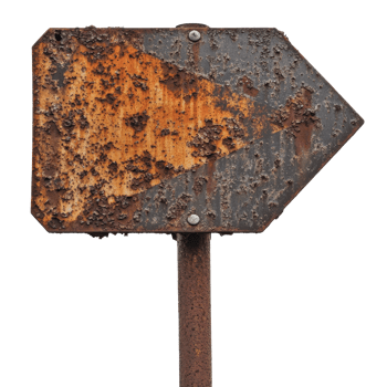Rusty directional sign with weathered surface transparent png