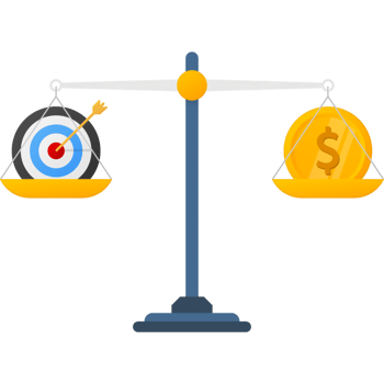 Flat target vs money on scales. Time management. illustration png