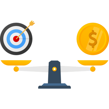 Flat target vs money on scales. Time management. illustration png