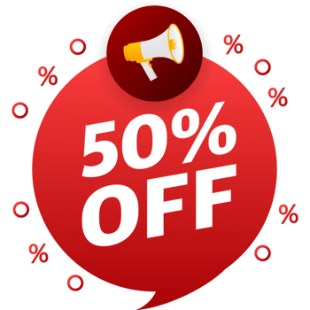 Trendy flat advertising with 50 percent discount flat badge for promo design. Poster badge. Business design. illustration png