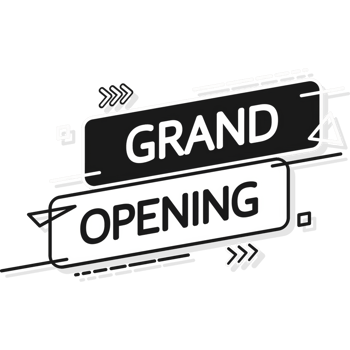 Grand opening red banner in flat style on red background. illustration png