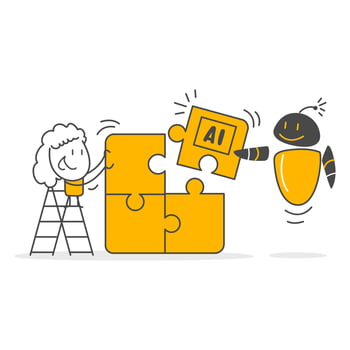 Teamwork with AI. Innovation and development of new technology. vector