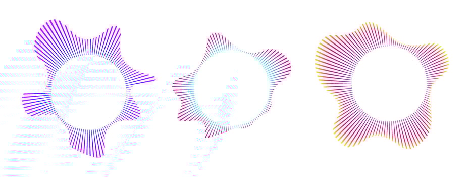 A set of multicolored circular sound waves. Sound neon lines, radial spectrum, sound equalizers. Circular geometric wavy frame. Radial spectrum. illustration. vector