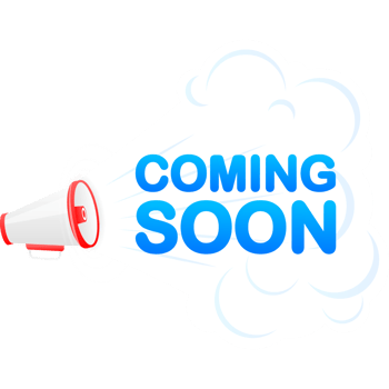 Megaphone blue banner with coming soon sign. illustration png