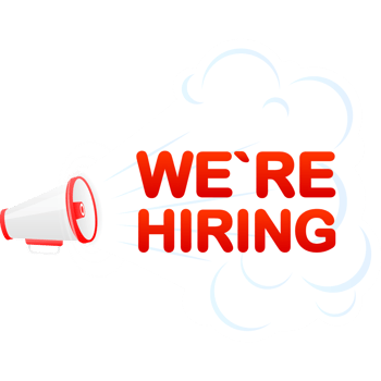 Megaphone blue banner with we are hiring sign. illustration png