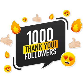 Thank you 1000 followers on yellow background. White background. design. Flat design. Social media png