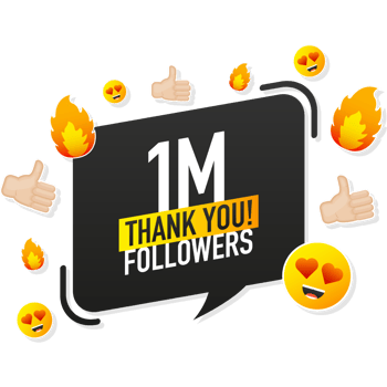 Thank you 1000000 followers on yellow background. White background. design. Flat design. Social media png