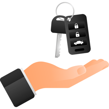 Auto key with hand, great design for any purposes. Blue background. White background. icon png