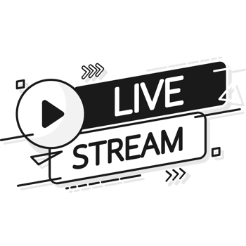 Live stream logo red design element with play button for news and TV or online broadcasting png