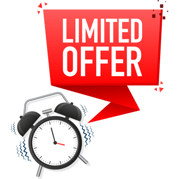 Limited offer red banner on white background. Clock icon. illustration png