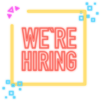We are hiring megaphone blue banner in 3D style on white background. illustration png