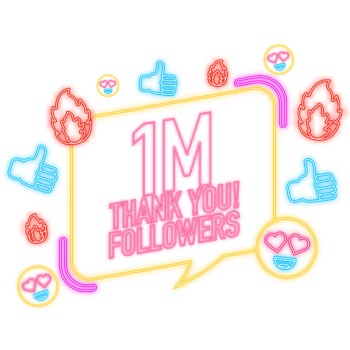 Thank you 1000000 followers on yellow background. White background. design. Flat design. Social media. png