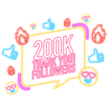 Thank you 200000 followers on yellow background. White background. design. Flat design. Social media. png