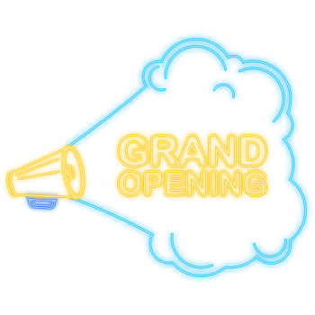 Grand opening red banner in 3D style on white background. illustration png