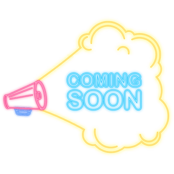 Coming soon megaphone yellow banner in 3D style on white background. illustration png