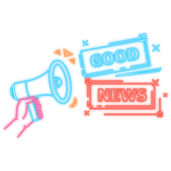 Neon Icon. Megaphone blue banner with good news sign. illustration png
