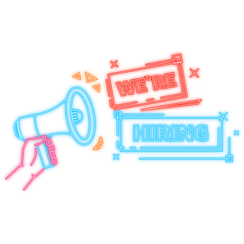 Neon Icon. Hand holding megaphone with We re hiring png