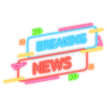 Breaking news banner isolated on dark background. Neon banner design template. illustration png