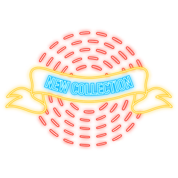 Vintage neon icon with flat new collection ribbon on dark background for promotion design. Premium . banner. png
