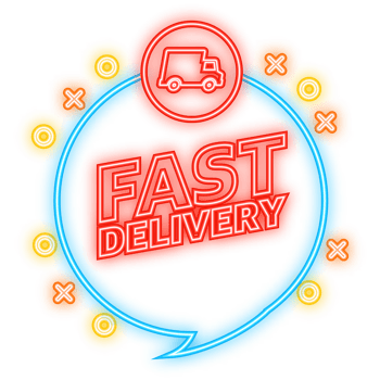 Neon Icon. Fast delivery service badge. Fast delivery order with car on white background. illustration. png