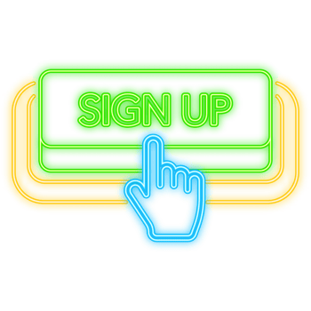 Neon Icon. Icon with green sign up neon button on white background for web marketing design. Flat deign. png