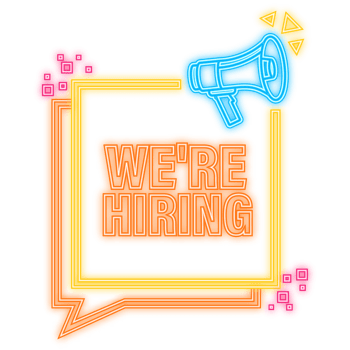 Neon Icon. Hand holding megaphone with We re hiring png