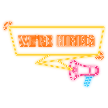 Neon Icon. Hand holding megaphone with We re hiring png