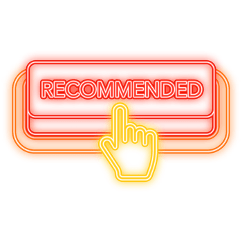 Neon Icon. Recommended red button in 3D style on white background. illustration png