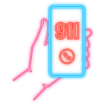 Neon Icon. Phone, call icon, smartphone icon design. Smartphone hand 911 in flat style. background png