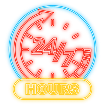 Neon Icon. 24 7 open on businnes banner on doors. illustration png