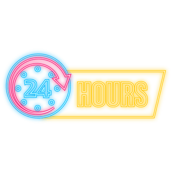Neon Icon. 24 7 open on businnes banner on doors. illustration png