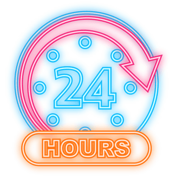 Neon Icon. 24 7 open on businnes banner on doors. illustration png