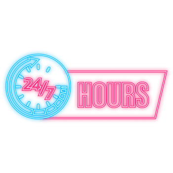 Neon Icon. 24 hours support in abstract style on white background. Customer service. Online support call center. Flat . Logo png