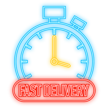Neon Icon. Fast delivery service badge. Fast time delivery order with car on white background. illustration png