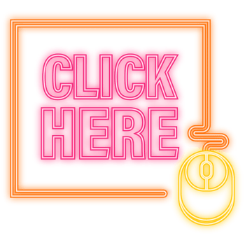 Neon Icon. Icon with click here 3D button on dark background for web marketing design. Flat deign. Social media element. White background. illustration png