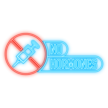 Neon Icon. No hormones, no antibiotics green rubber stamp on white background. Realistic object. illustration png