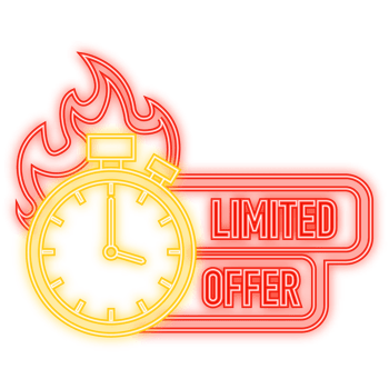 Neon Icon. red banner limited offer. Clock icon png