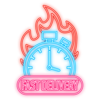 Neon Icon. Fast delivery service badge. Fast time delivery order with car on white background. illustration png