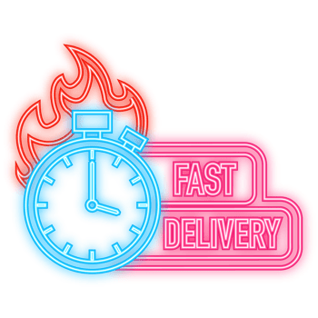 Neon Icon. Fast delivery service badge. Fast time delivery order with car on white background. illustration png