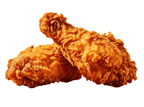 Two fried chicken pieces on a transparent background png