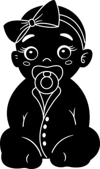 Little Girl Black Icon. Illustration of a Cute Cartoon Baby with a Pacifier vector