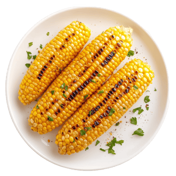 Golden Grilled Corn Cobs on a Plate transparent background png