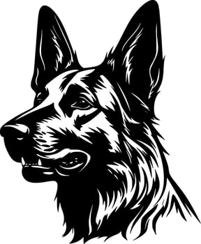 German Shepherd, Black and White illustration vector