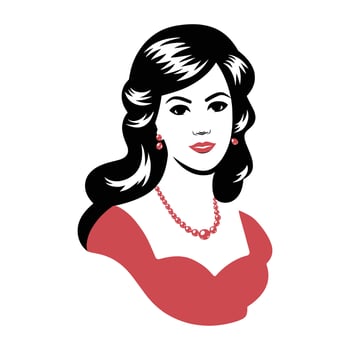 a woman with a red dress and a red dress with a pearl necklace. vector