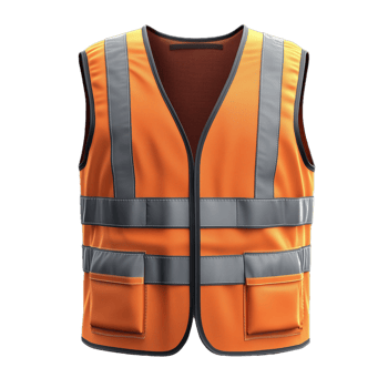 Orange reflective safety vest, symbolizing protection and visibility, isolated on a transparent background png