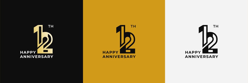 Logo 12th, 12 years happy anniversary, Creative design template for celebration, birthday, greeting and invitation. Editable file vector