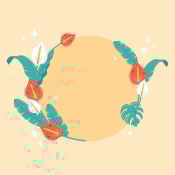 Red and white anthurium flowers wreath with tropical leaves vector