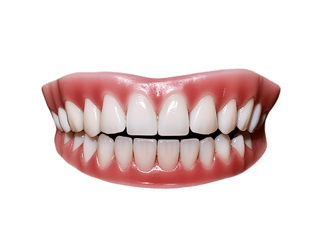A close up of a fake smile with teeth png